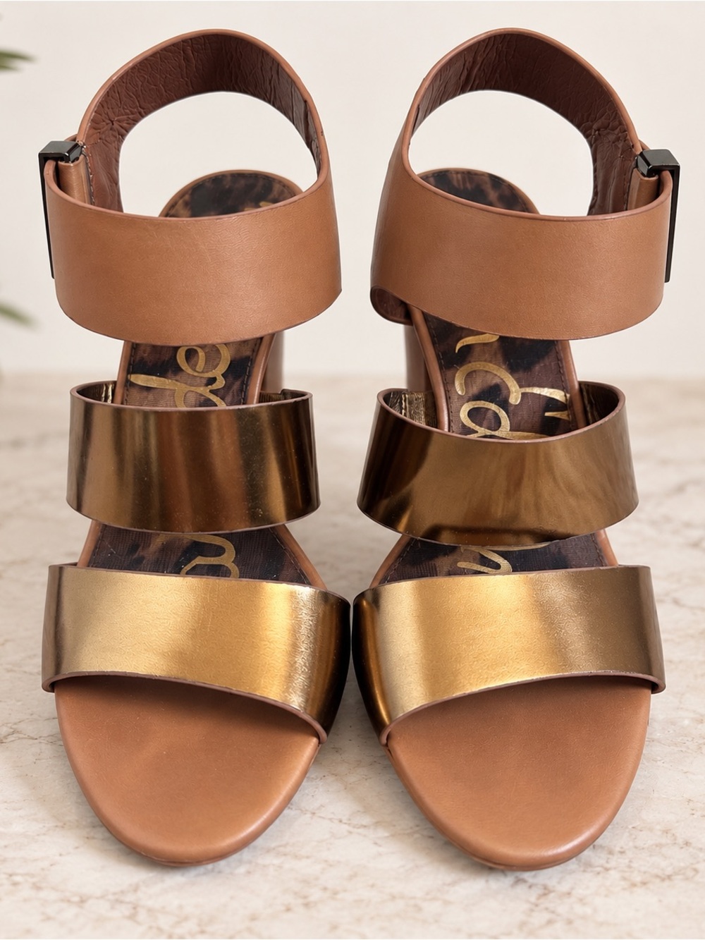 Sam Edelman Metallic Bronze Gold Strappy Heels Sandals